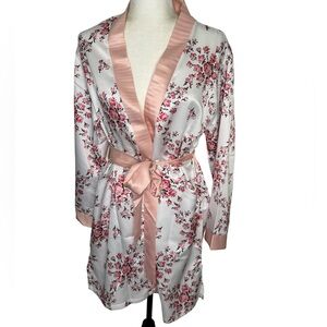 Morgan Lane Floral Satin Robe - Pink and White size S/M
